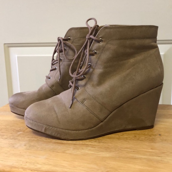Shoes - Tan suede wedge lace up booties